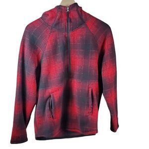 The North Face Red & Black Checked 3/4 Zip Pullover Hoodie Sweatshirt